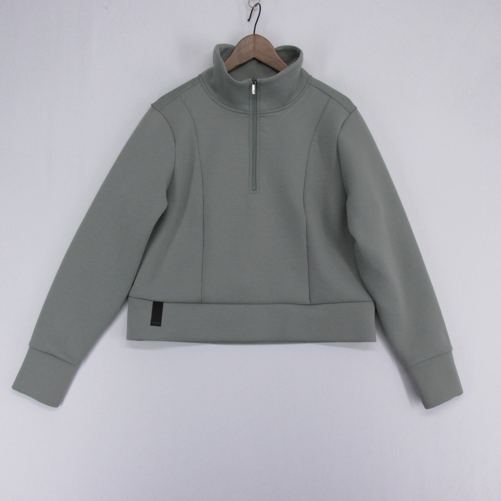 UNRL LuxBreak Pullover Women L Gray Green Half Zip Mock Neck Cropped Long Sleeve